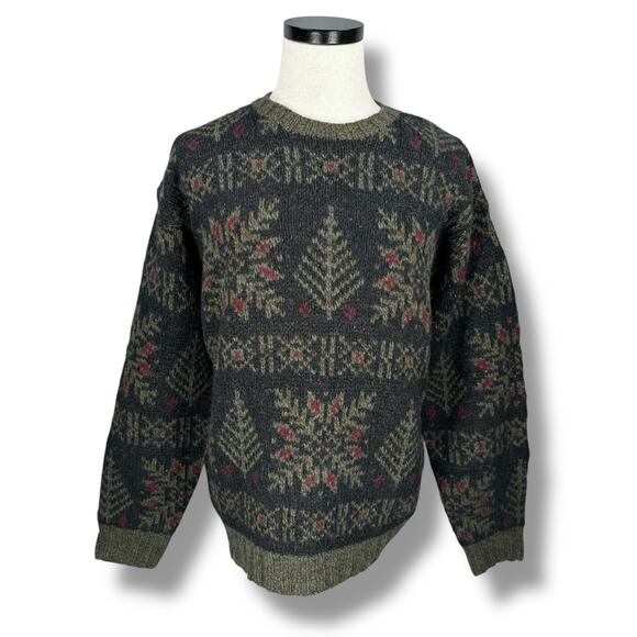 Vintage Eddie Bauer Sweater Men’s Large Gray Nordic Chunky Wool Rayon Pullover - Picture 1 of 9